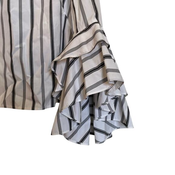 Milly Gabby Stripe Bell Sleeve Top Pinstriped High-Neck Ruffle White Office 4 - Picture 9 of 11
